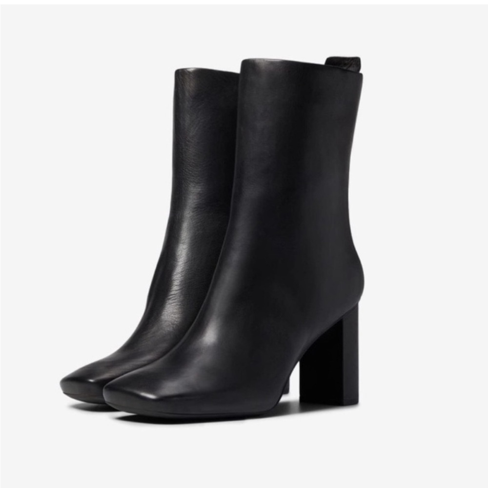 FRANCO SARTO NWOT Binnie Black Leather Square Toe Block Heel Boots 8.5